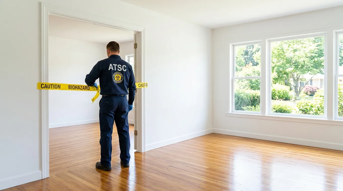 Certified biohazard cleanup crew performing Decomposition Cleanup in Lindsay